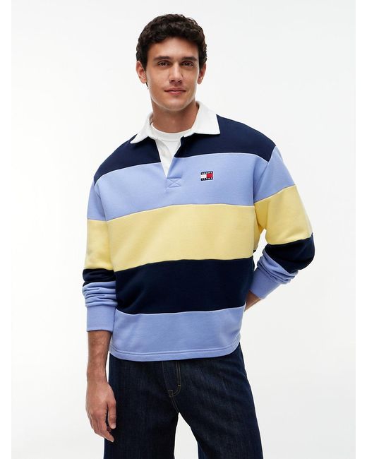 Tommy Hilfiger Blue S Striped Medium Weight Rugby Polo With Embroidered Logo for men