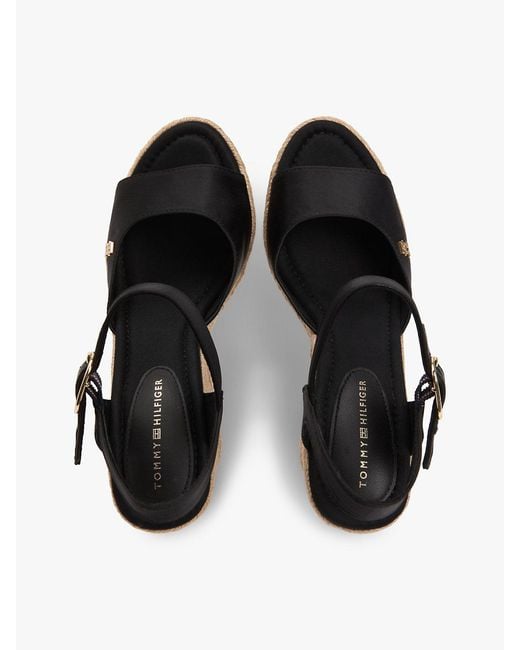 Tommy Hilfiger Black Satin Th Monogram Wedge Espadrilles