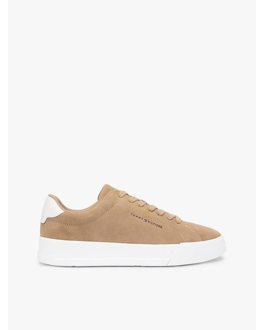 Tommy Hilfiger White Debossed Logo Suede Court Trainers for men