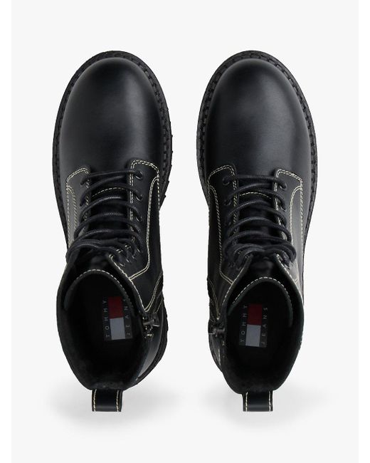 Bottes Mi-Mollet En Cuir À Lacets Crantées Tommy Hilfiger en coloris Black