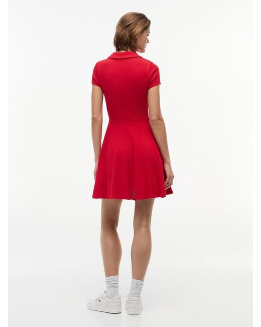 Tommy Hilfiger Red Ribbed Fit And Flare Mini Polo Dress
