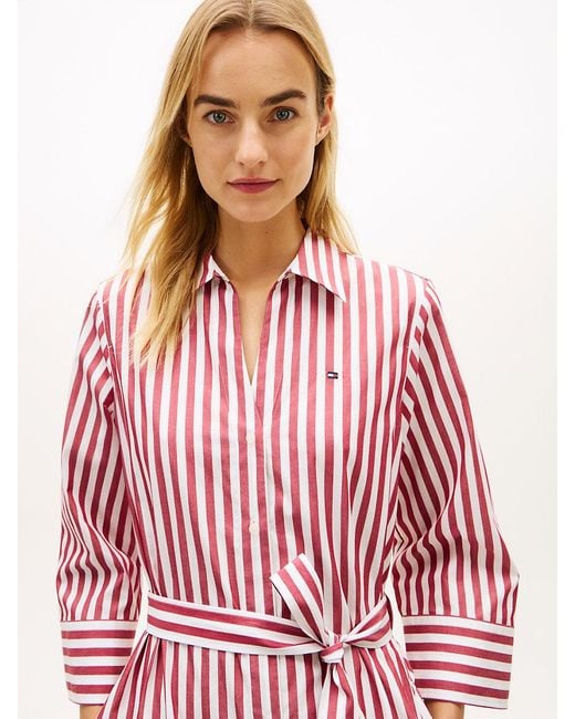 Tommy Hilfiger Pink Belted Relaxed Midi Shirt Dress
