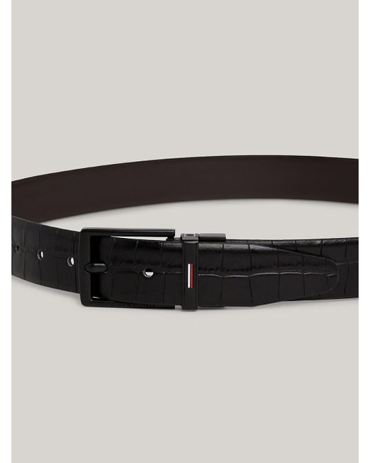 Tommy Hilfiger Black Th Business Reversible Croco-print Leather Belt for men