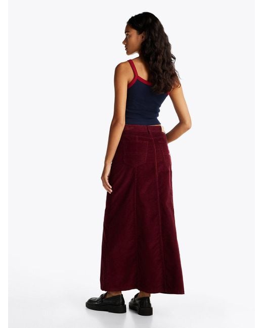 Tommy Hilfiger Red Fine Corduroy Straight Maxi Skirt