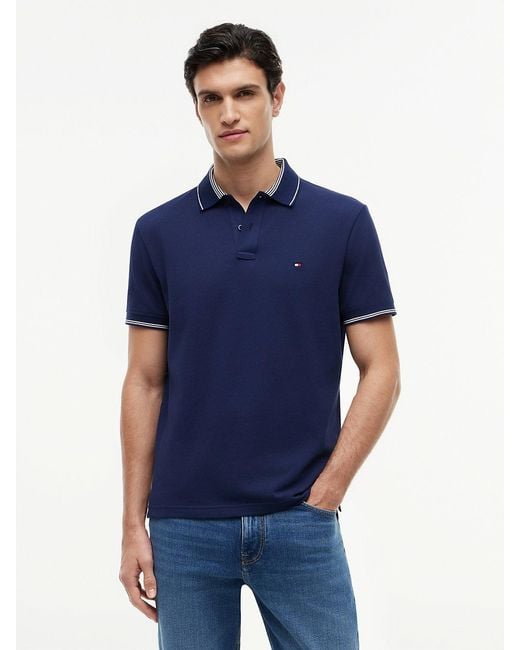 Tommy Hilfiger Blue Heritage Regular Fit Stripe Trim Polo Shirt for men