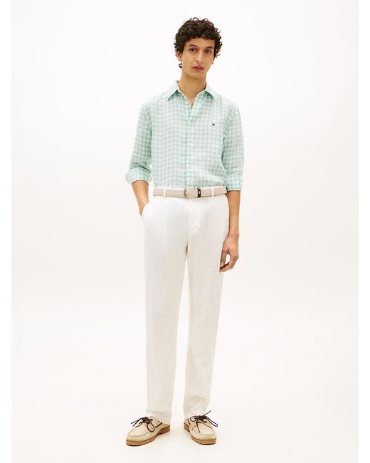Tommy Hilfiger Blue Regular Fit Gingham Check Pure Linen Shirt for men