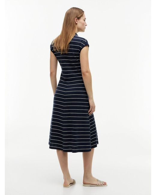 Tommy Hilfiger Blue Pique Henley Midi Polo Dress