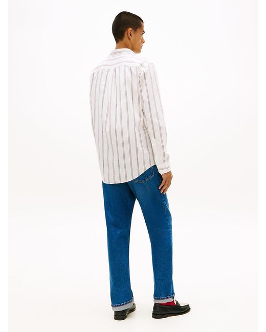 Tommy Hilfiger White Regular Fit Logo Pinstripe Jacquard Shirt for men