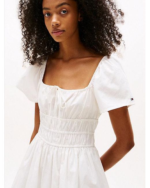 Vestido Corto Slim De Corte Evasé Tommy Hilfiger de color White