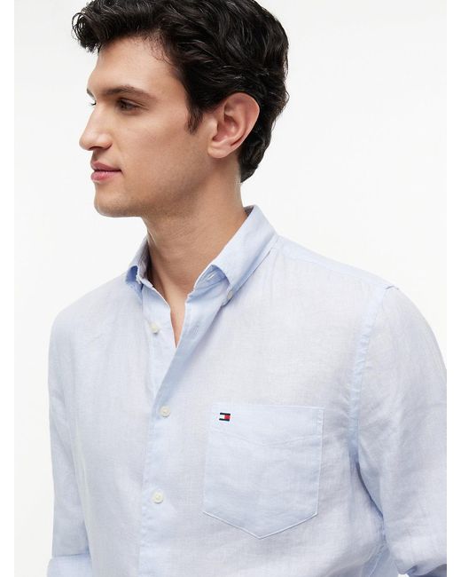 Tommy Hilfiger Blue Regular Fit Washed Pure Linen Shirt for men