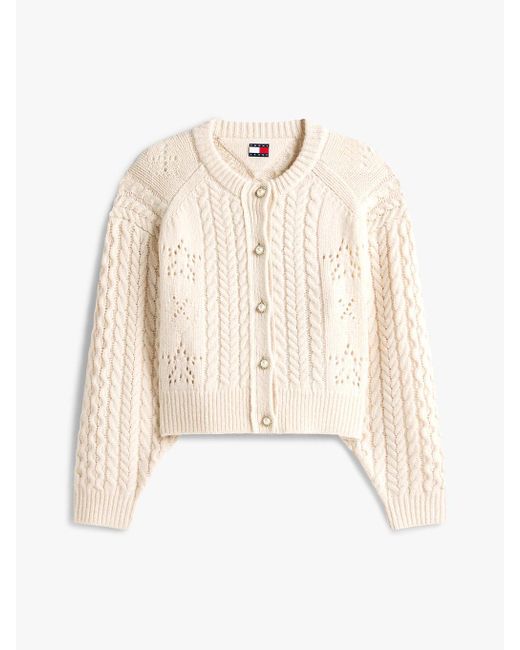 Tommy Hilfiger Natural Tommy Girl Wool Blend Cable Knit Relaxed Cardigan