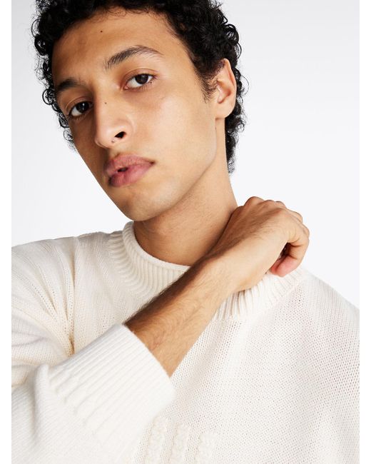 Tommy Hilfiger White Fisherman Knit Relaxed Jumper for men