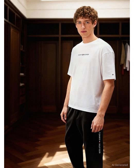 Tommy Hilfiger White Th Original Logo Relaxed Lounge T-shirt for men