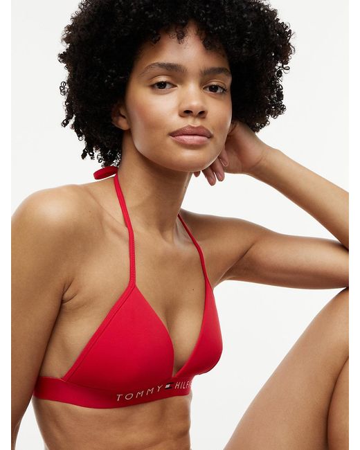 Tommy Hilfiger Red Th Original Foam Triangle Halterneck Bikini Top