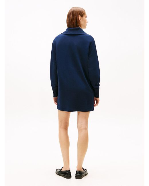 Tommy Hilfiger Blue Quarter-Zip Relaxed Mini Sweatshirt Dress