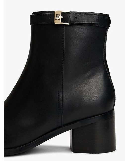 Tommy Hilfiger Leren Enkellaars Met Monogramgesp in het Black