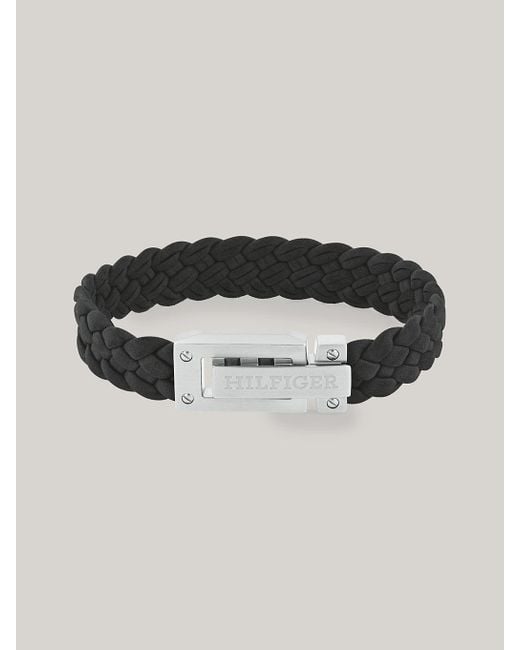 Tommy Hilfiger Logo Embossed Black Suede Braided Bracelet for men