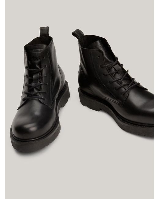 Tommy Hilfiger Black Leather Lace-up Cleat Ankle Boots for men