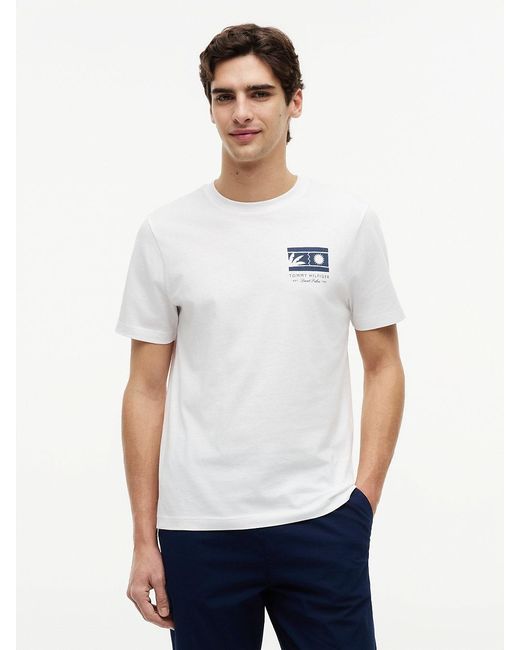 Tommy Hilfiger White Logo Graphic Jersey Crew Neck T-Shirt for men