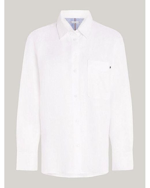 Tommy Hilfiger White Relaxed Fit Hemd aus Leinen mit Tasche