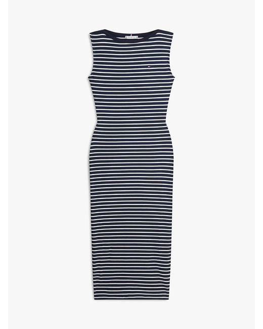 Tommy Hilfiger Blue Boat Neck Slim Midi Bodycon Dress