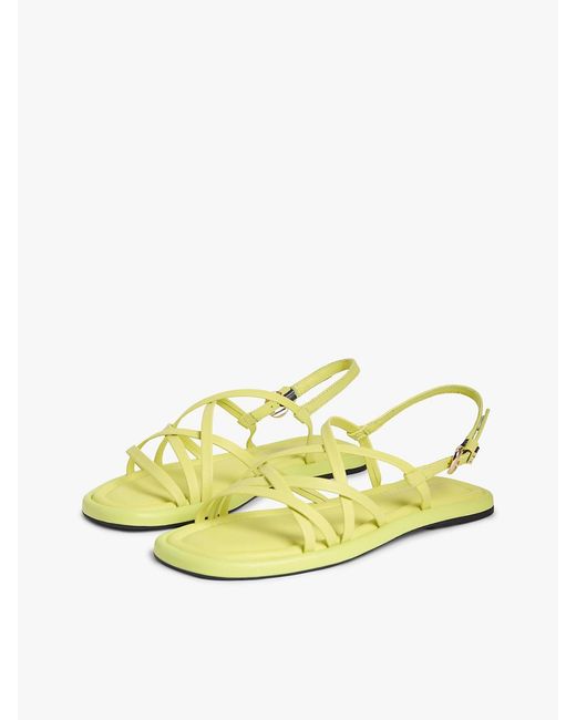 Tommy Hilfiger Yellow Leather Crossover Strap Flat Sandals