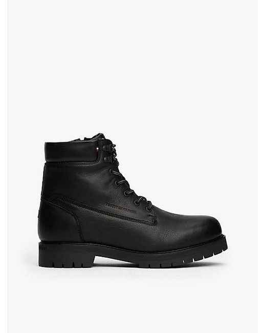 Tommy Hilfiger Leren Veterboots Met Profielzool in het Black voor heren