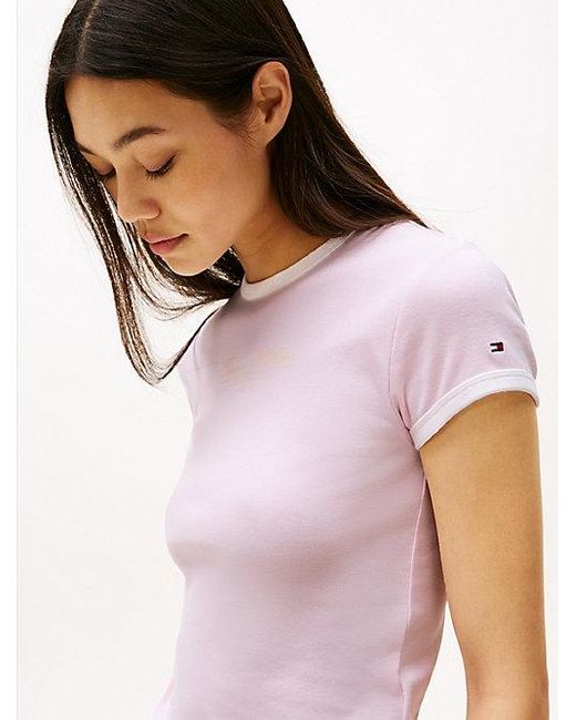 Tommy Hilfiger Slim Fit T-Shirt Met Geborduurd Logo in het White