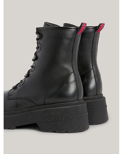 Tommy Hilfiger Chunky Leren Veterlaars in het Black