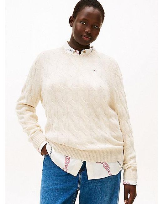 Jersey Curve De Punto Trenzado En Lana Suave Tommy Hilfiger de color White