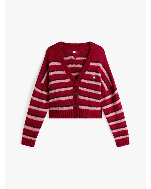 Cardigan Relaxed Fit A Righe Con Distintivo di Tommy Hilfiger in Red