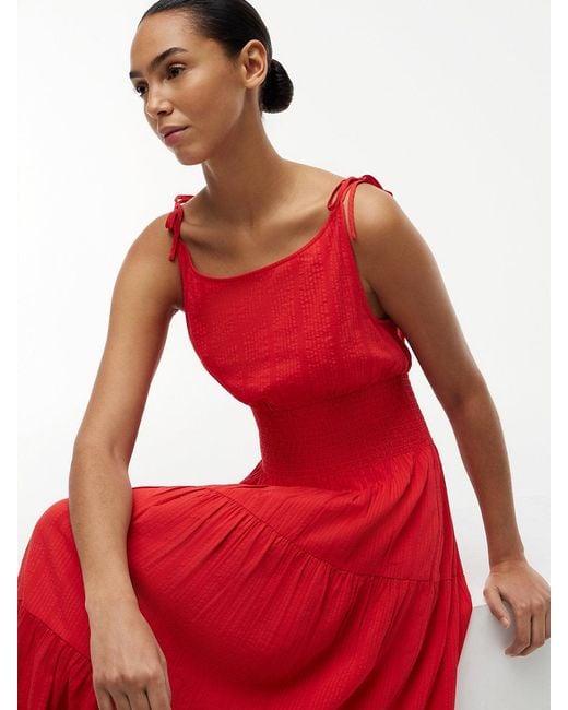 Tommy Hilfiger Red Self-Tie Strap Smock Midi Dress