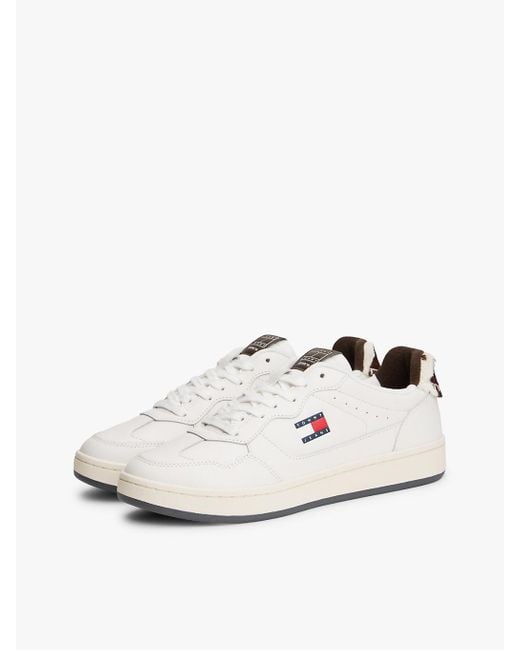 Tommy Hilfiger White Archive Court Cow Print Leather Trainers