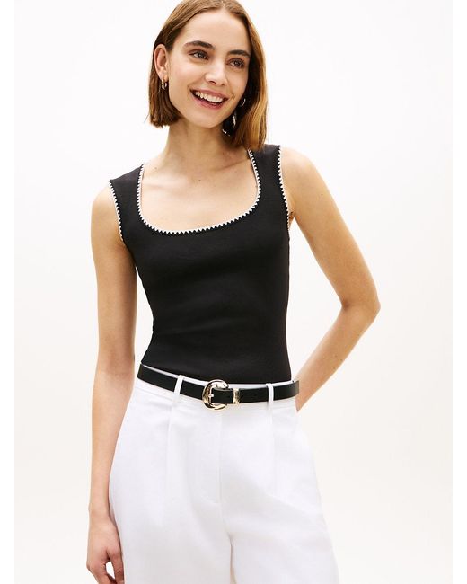 Tommy Hilfiger Black Contrast Stitch Ribbed Slim Tank Top