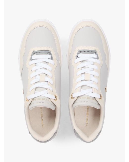 Tommy Hilfiger White Leather Mixed Texture Cupsole Trainers