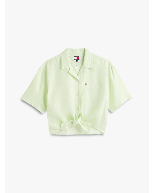 Tommy Hilfiger White Relaxed Fit Linen Blend Tie Front Shirt