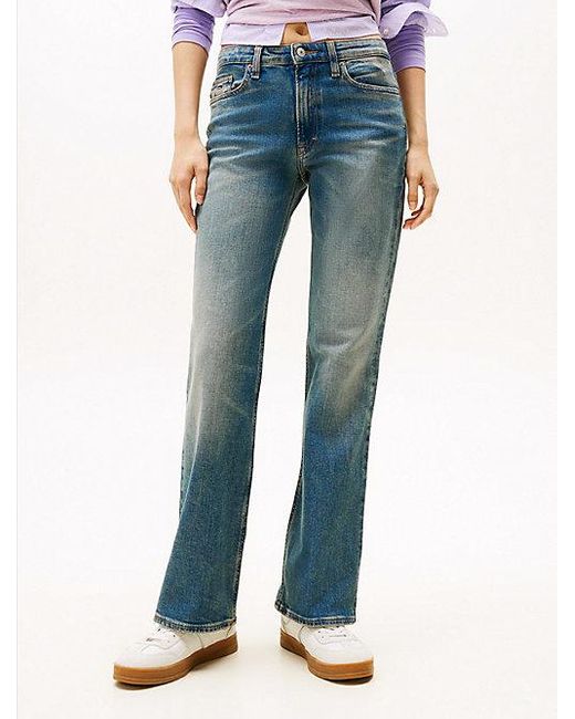 Tommy Hilfiger Medium Rise Bootcut Jeans Met Fading in het Blue