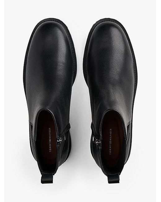 Tommy Hilfiger Leren Chelsea Boot Met Rits in het Black voor heren