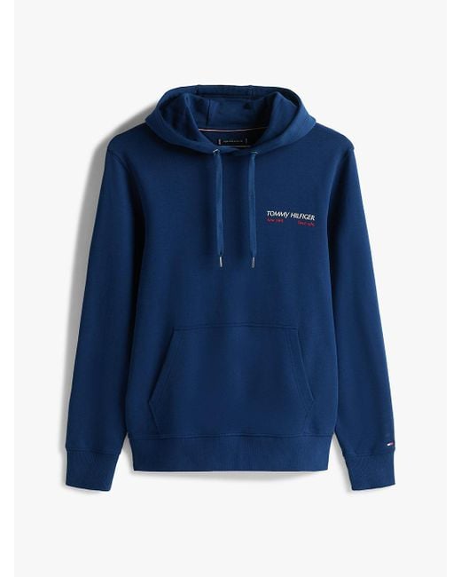 Felpa Con Cappuccio E Stampa Sul Retro di Tommy Hilfiger in Blue da Uomo