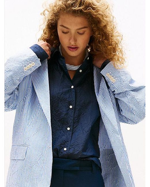 Tommy Hilfiger The Runway Collection Oversized Gestreepte Blazer in het Blue