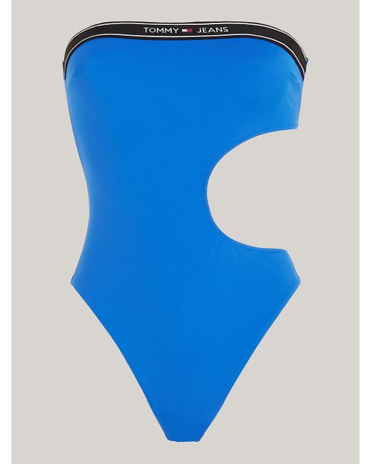 Tommy Hilfiger Blue Logo Cutout Bandeau One-piece Swimsuit