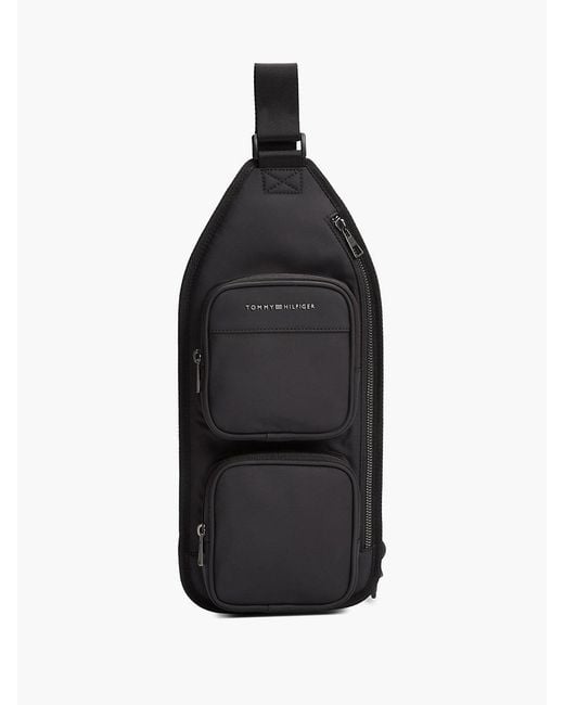Tommy Hilfiger Black Metal Logo Sling Backpack for men