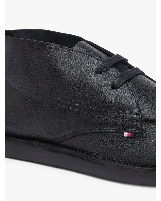 Tommy Hilfiger Blue Leather Topstitch Lace-Up Chukka Boots for men
