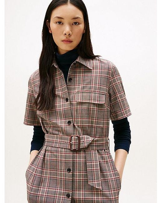Tommy Hilfiger Relaxed Mini-Overhemdjurk Met Korte Mouwen in het Natural