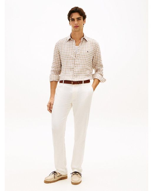 Tommy Hilfiger White Regular Fit Gingham Check Pure Linen Shirt for men