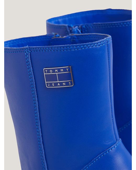 Tommy Hilfiger Blue Enamel Badge Block Heel Ankle Boots