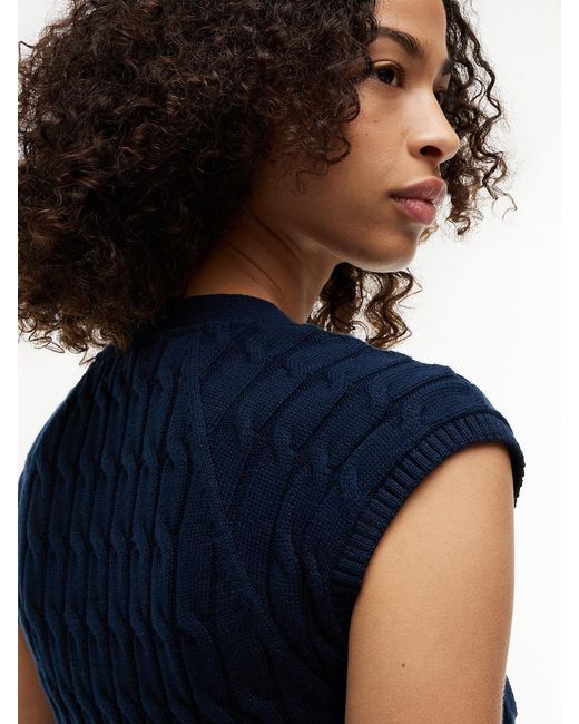 Tommy Hilfiger Blue Cable Knit Slim Cap Sleeve Cardigan