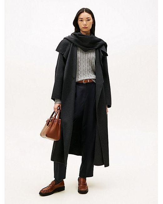 Abrigo Oversize Largo Con Bufanda Tommy Hilfiger de color Black