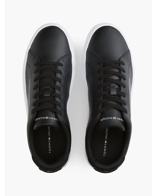 Tommy Hilfiger Black Logo Court Trainers With Leather for men