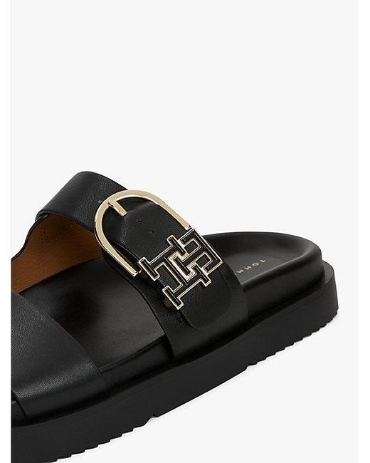 Tommy Hilfiger Leren Sandaal Met Profielzool En Th-Monogram in het White